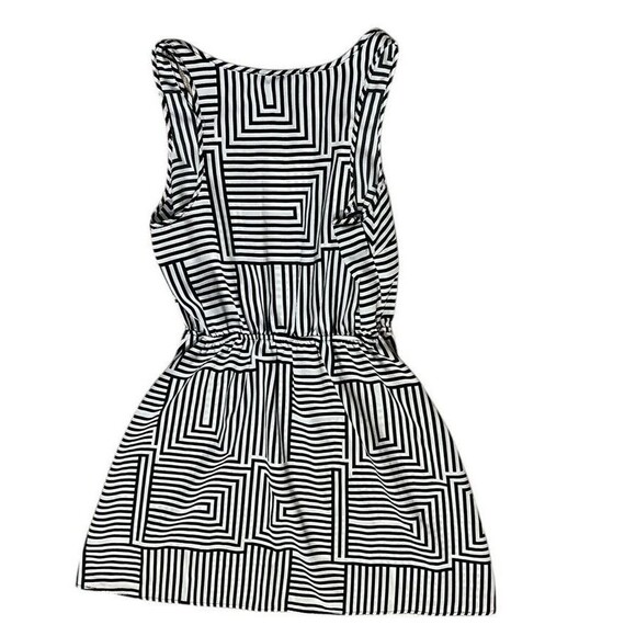 Forever 21 black white geometric maze stripe dress M elastic waist light flowy - Picture 14 of 14